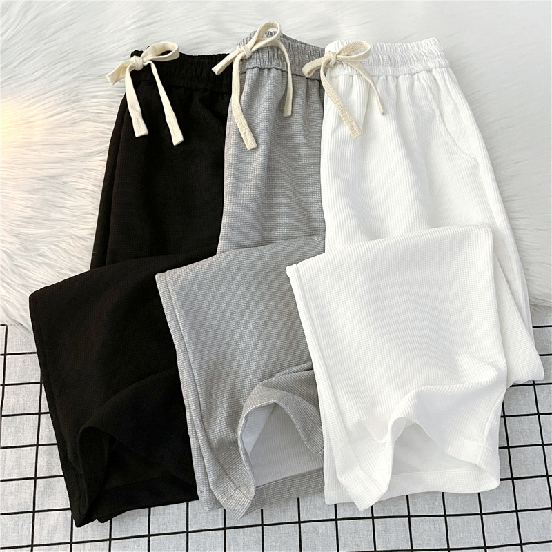 Waffle casual pants for men, loose, straight, spring, thin, trendy and versatile wide-leg, drape long pants, sports sweatpants details Picture