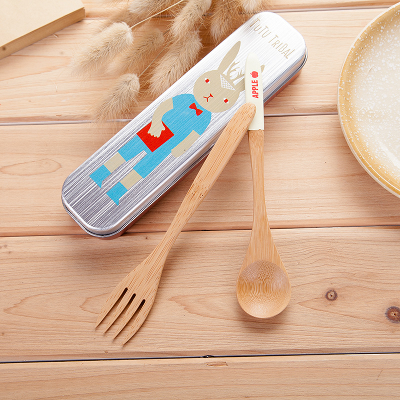 日韩式户外旅行榉木勺叉创意可爱礼品学生儿童便携套装餐盒批发细节图