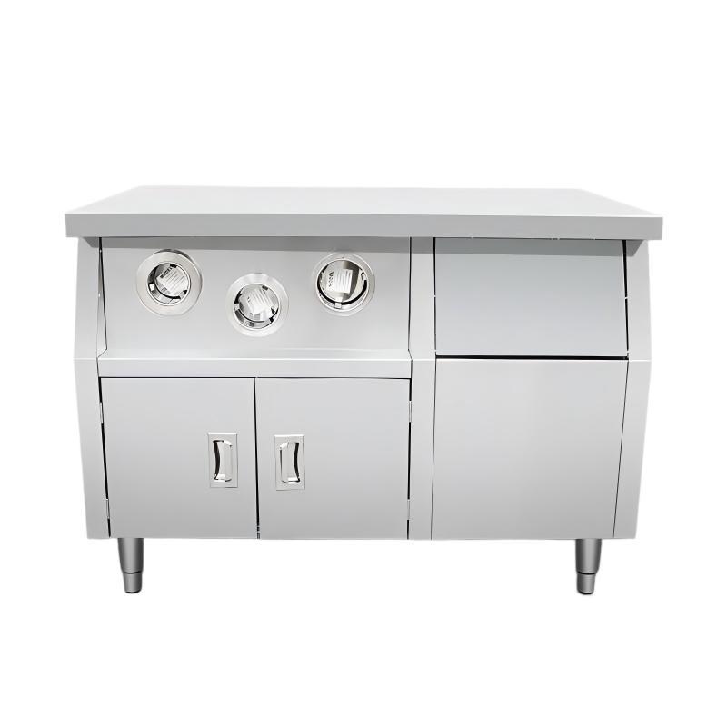 Commercial center island food workbench with storage cabinets, milk tea coffee shop kitchen equipment