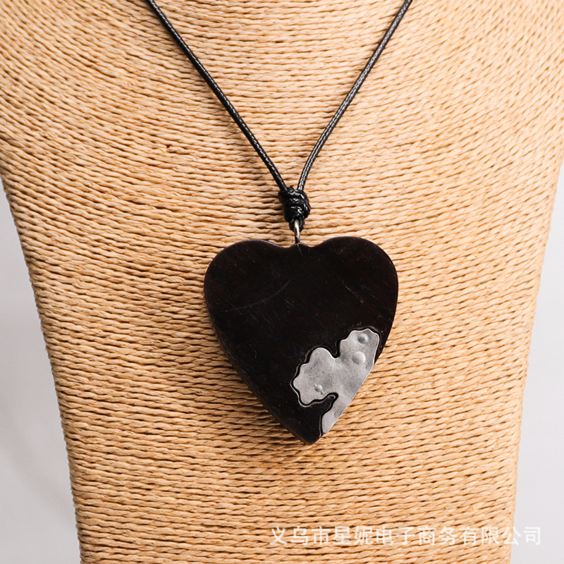 黑檀木项链吊坠长款紫光檀木牌挂件简约时尚毛衣链饰品直播配饰