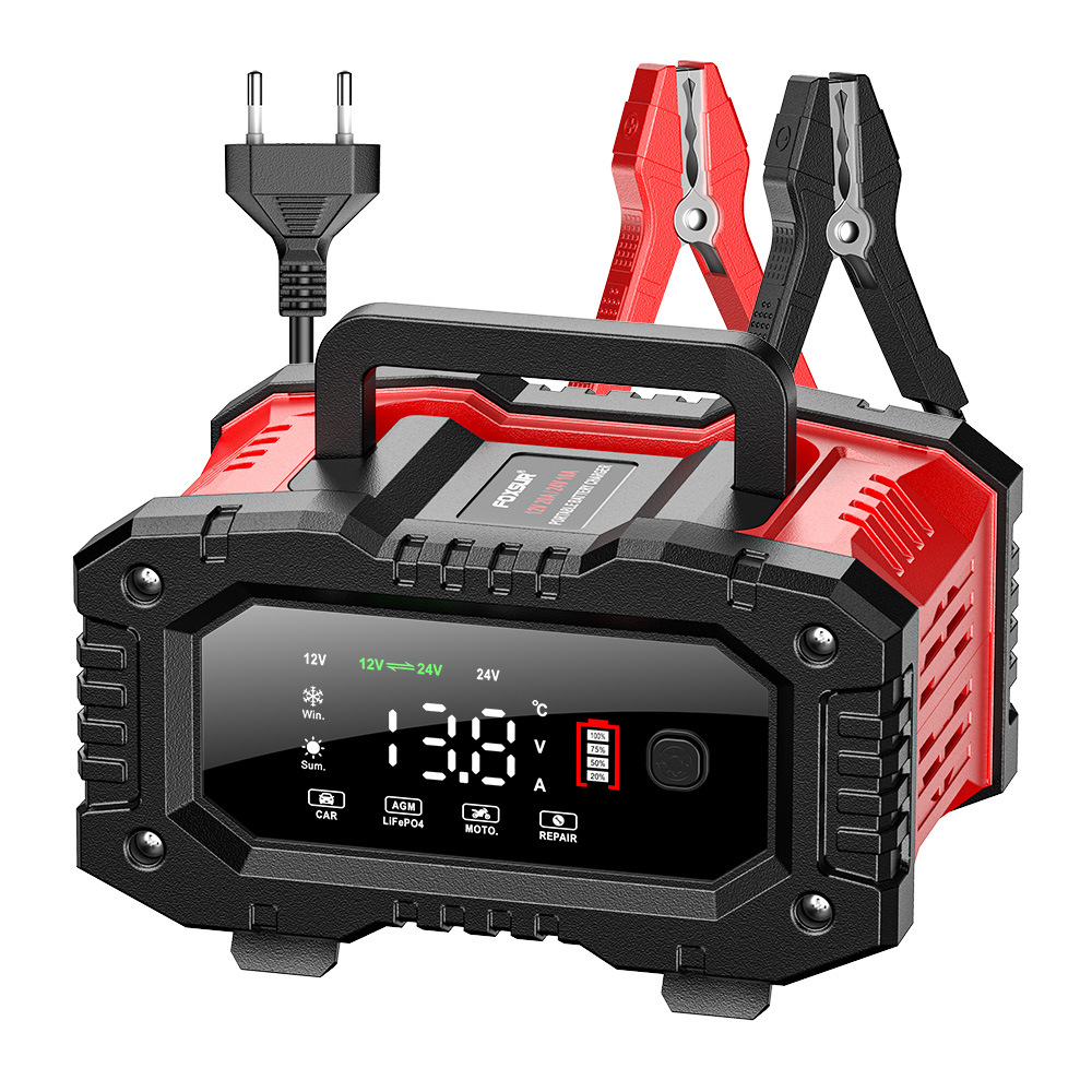 سحب يدوي من طراز FoxSuR 20A 12V24V 300W، قدرة كبيرة على شحن بطاريات زجاجات الدراجات النارية المحمولة