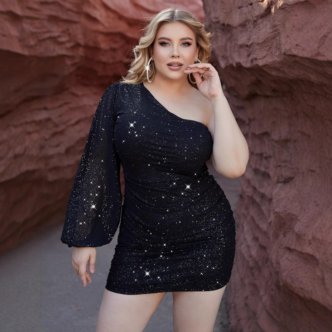 Amazon's best-selling large-sized black body-hugging dress with a European and American style, a single long-sleeved party dress for European and American women's clothing Specification drawing