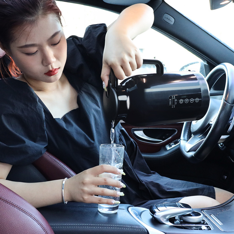 Car electric heating cup, stainless steel inner liner, heating water cup, car water heater, insulated cup, 12V/24V heating kettle details Picture