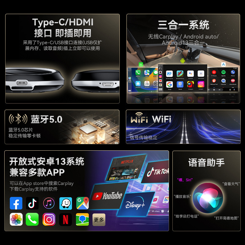 عبر الحدود Carplay Carplay Translated 8 Nu-8+128Gai Box تفاعل متعدد الوسائط HDMI Specification image
