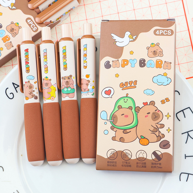 Cute Capibara gel pen, high appearance level, sponge cover, soft grip for press pen, student practice pen, black pen wholesale full figure