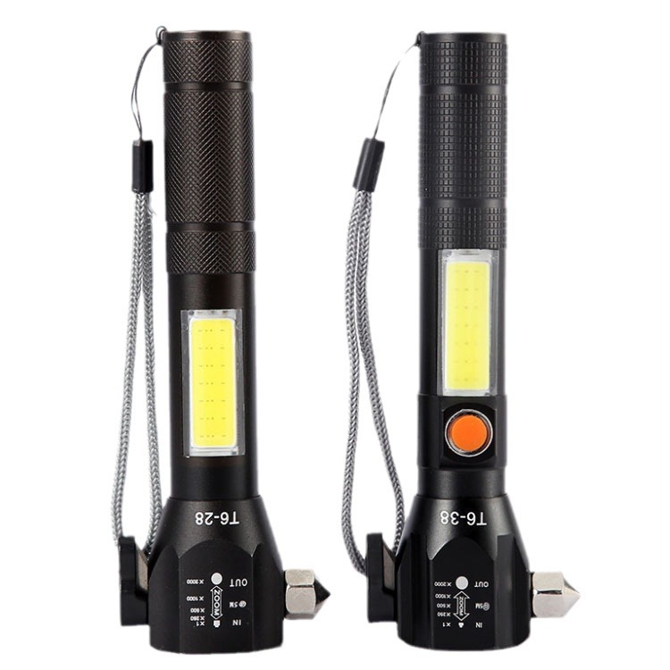 Zoom Cob Aluminum Alloy Solar Alarm, Flashlight, Led Outdoor Warning, Strong Magnetic Vehicle Emergency Compass Item Picture