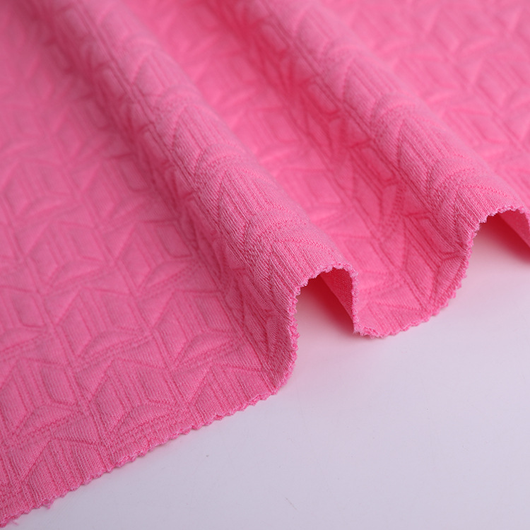 32s cotton-like polyester yarn stretch knitted jacquard fabric, climbing clothes, air layer knitted fabric, baby cotton fabric in stock details Picture