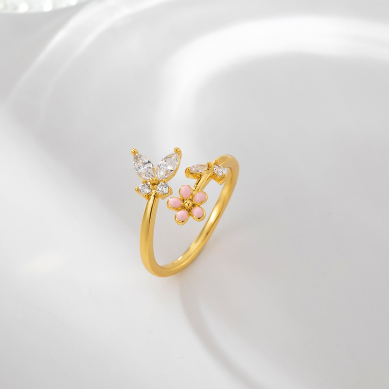 柏伶饰品新款轻奢五叶花戒指式锆石高级感个性指环戒简约气质饰品产品图