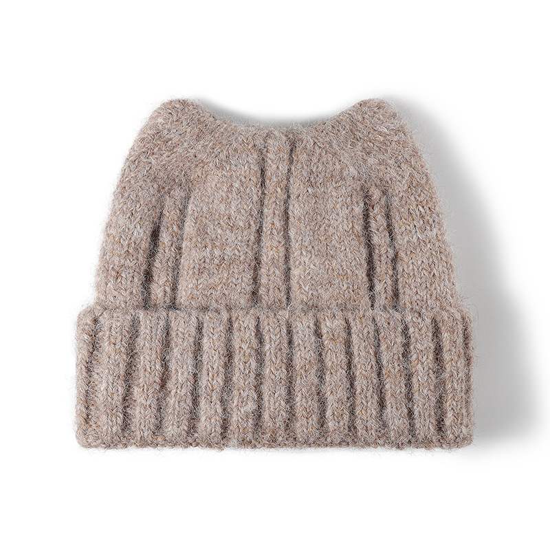 New cat-eared cute and versatile woolen cap, thickened and warm for outdoor winter, large-head girdle and pullover knitted cap for women Item Picture