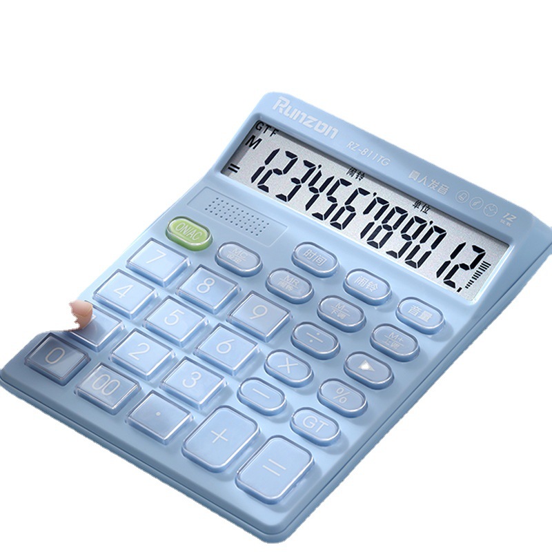 RZ-811TG factory direct sale macaron-colored office and financial voice calculator, glass key desktop calculator Item Picture