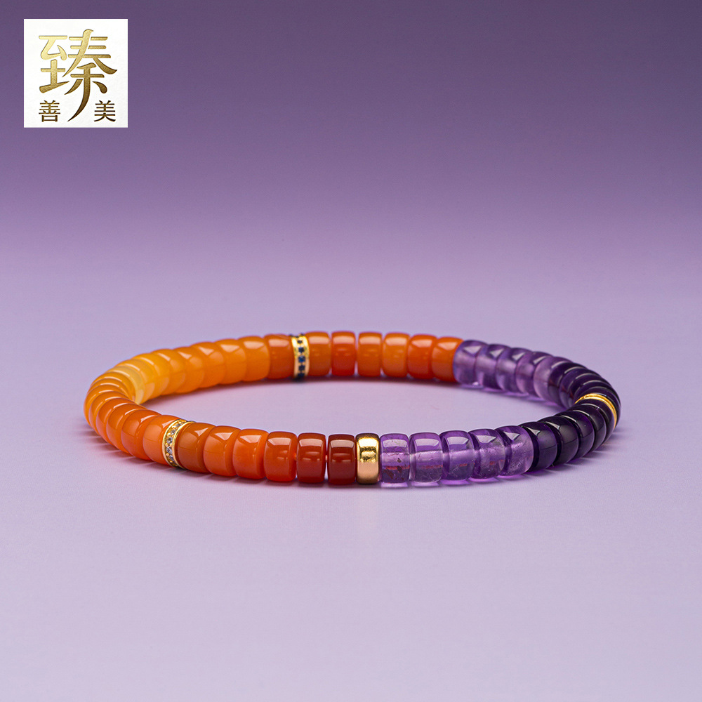 天然水晶+925银+隔片黄龙玉紫晶紫水晶手串项链隔珠手链批发