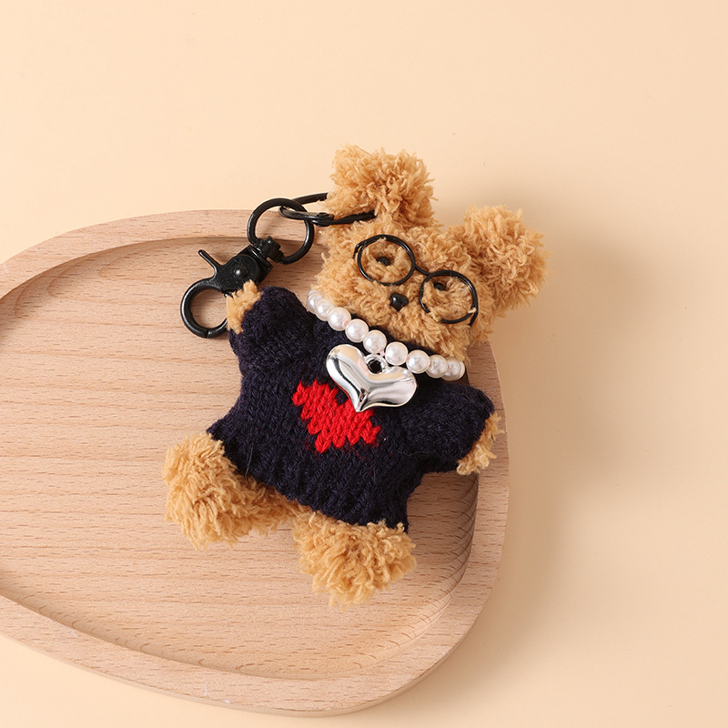 Boss Dog doll electroplated heart pearl mini animal necklace, West Highland Twist stick Bear cute pendant Specification drawing