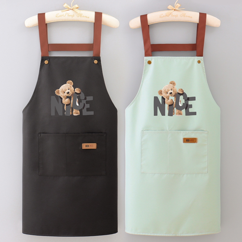 小熊围裙家用厨房防水防油男女可爱韩版时尚耐磨工作服围腰印logo