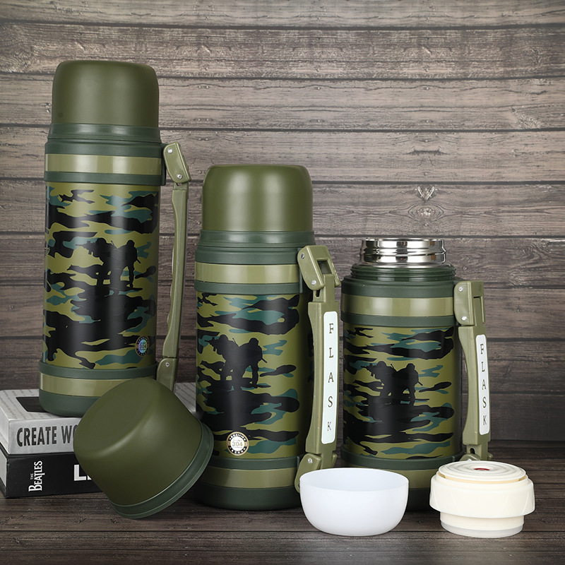 Wholesale camouflage military large-capacity outdoor portable wholesale insulated wide-mouth kettle direct supply from the manufacturer details Picture
