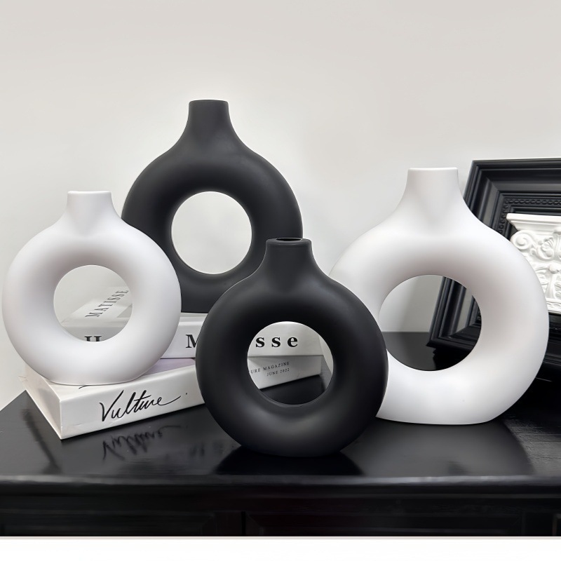 简约花瓶创意甜甜圈花瓶北欧ins风百搭轻奢复古干花插花装饰摆件