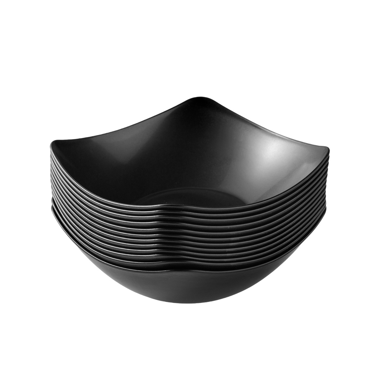 Cross-border microwave-safe black plastic plates, four-corner bowls, household high-quality appearance level vegetable bowls and plates, salad bowls, deep soup plates Item Picture