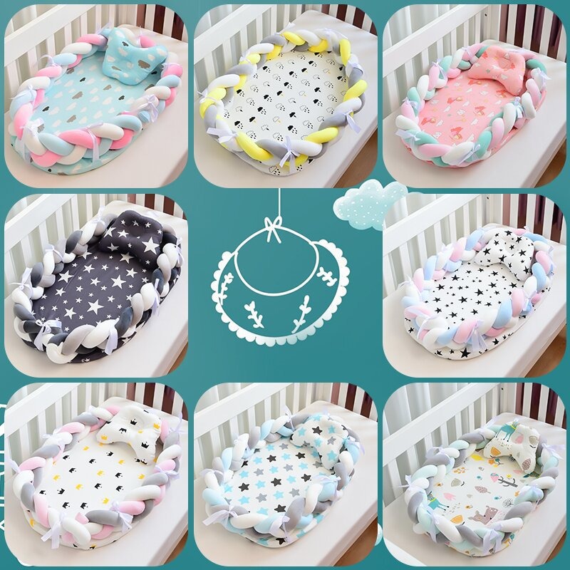 便携式婴儿床中床仿生可拆洗婴儿窝立体防护婴儿床编织婴儿床围栏细节图