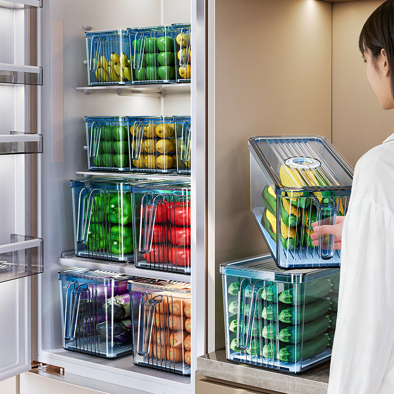 Kitchen refrigerator storage box, food anti-cross-contamination timing preservation box with handle, fruit and vegetable food-grade storage box Specification image