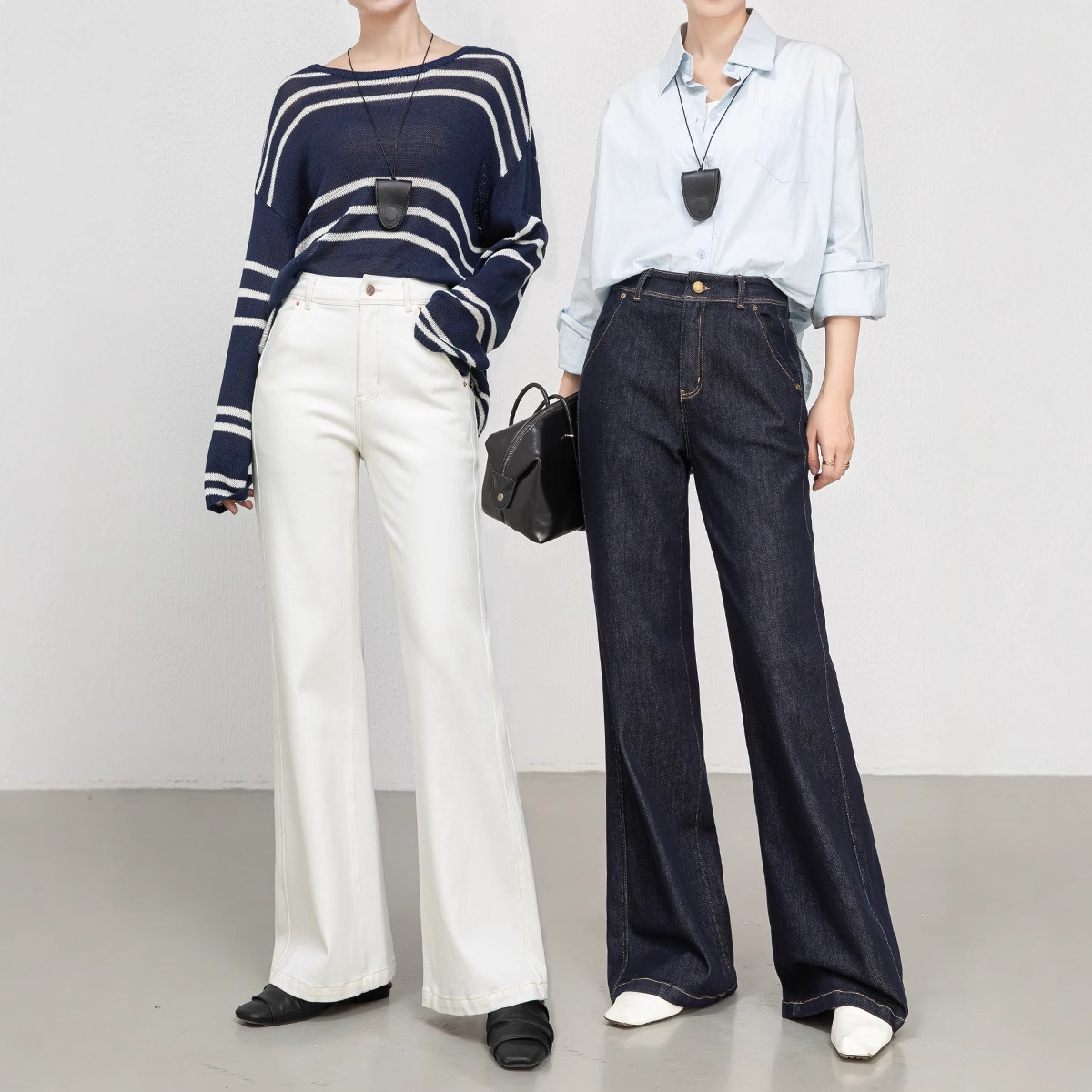 花千瓣高腰微喇牛仔裤女2025秋季新款四面弹宽松显瘦筒喇长裤8197产品图