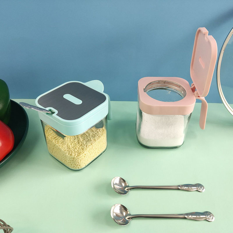 VELEKA不锈钢调味罐玻璃调料罐翻盖带不锈钢勺调料盒调味瓶调料瓶细节图