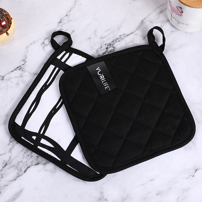 简约厨房微波炉加厚手套隔热烘焙烤箱手ins黑白家用餐垫套装批发细节图