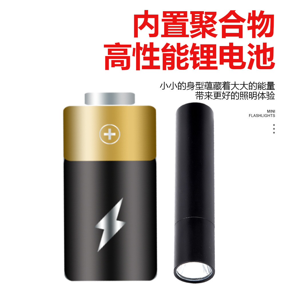 New cross-border led high-intensity flashlight, aluminum alloy usb charging outdoor mini built-in battery power bank flashlight details Picture