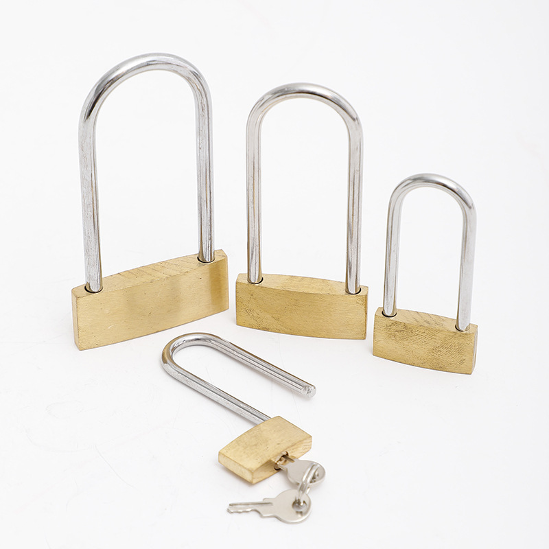 Brass padlock, warehouse door lock, waterproof and rust-proof lock, cabinet lock, independent padlock, thin long beam copper lock, through lock details Picture