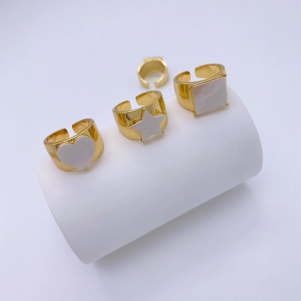 Amazon temu cross-border five-pointed star heart-shaped square shell ring women's gold-plated ring accessory, exuding a sense of luxury details Picture