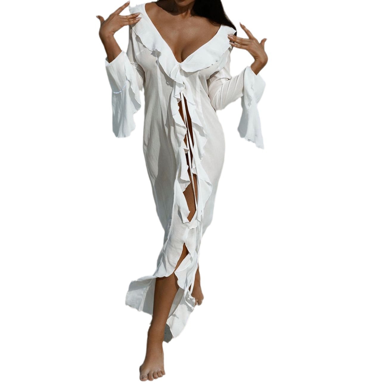 Amazon European and American vacation beach long-sleeved lace cardigan, beach dress, bikini, sun protection smock and skirt wholesale Item Picture