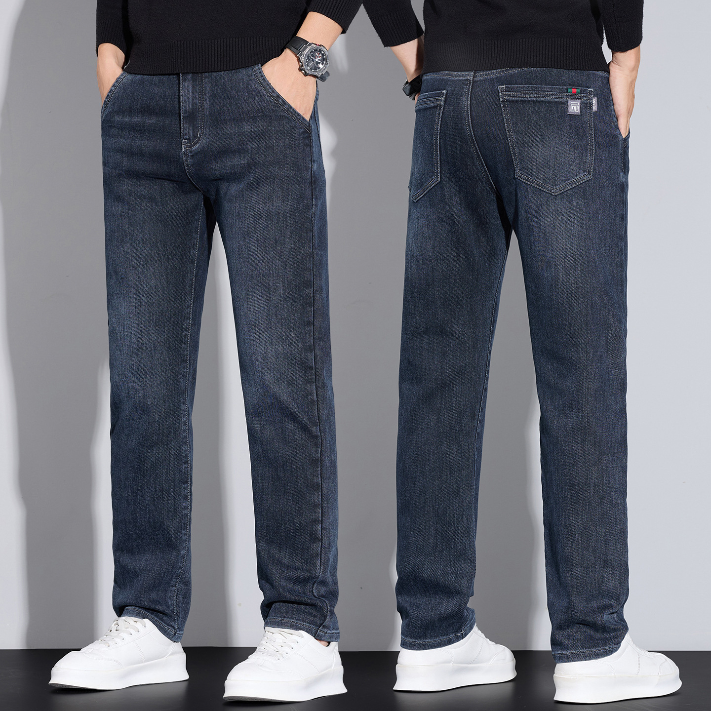 Haze blue straight-leg jeans for men's spring 2026 new style, fashionable, high-end, elastic and loose men's pants