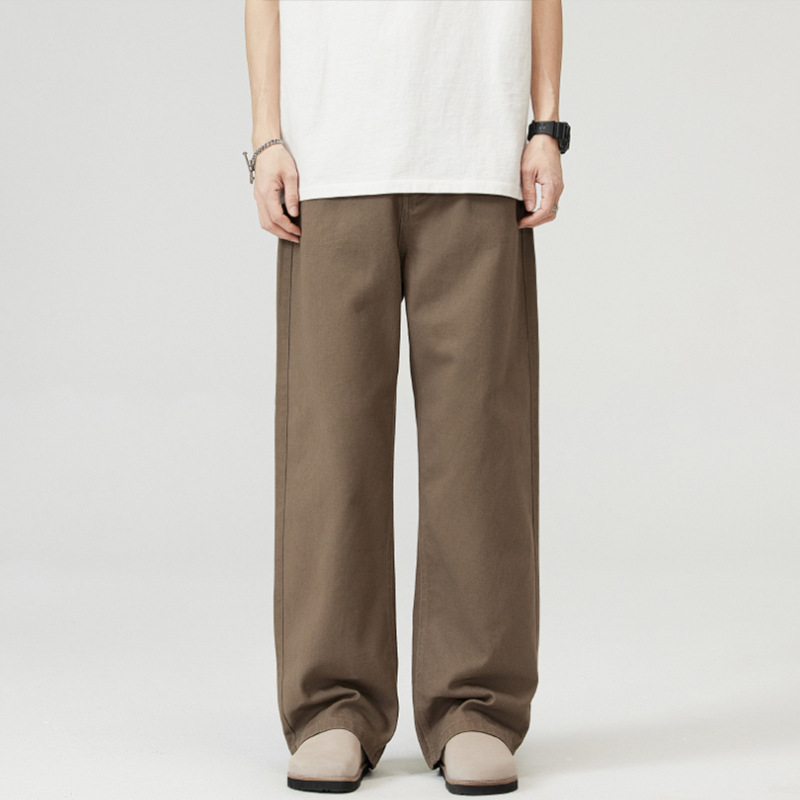 Men's wear # Basic, simple and versatile solid-colored jeans, men's high-end, drape, wide-leg, straight-leg casual pants Specification image
