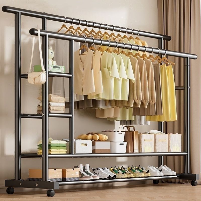 晾衣架落地家用阳台衣架挂杆晒衣服架子简易室内卧室挂衣架衣帽架