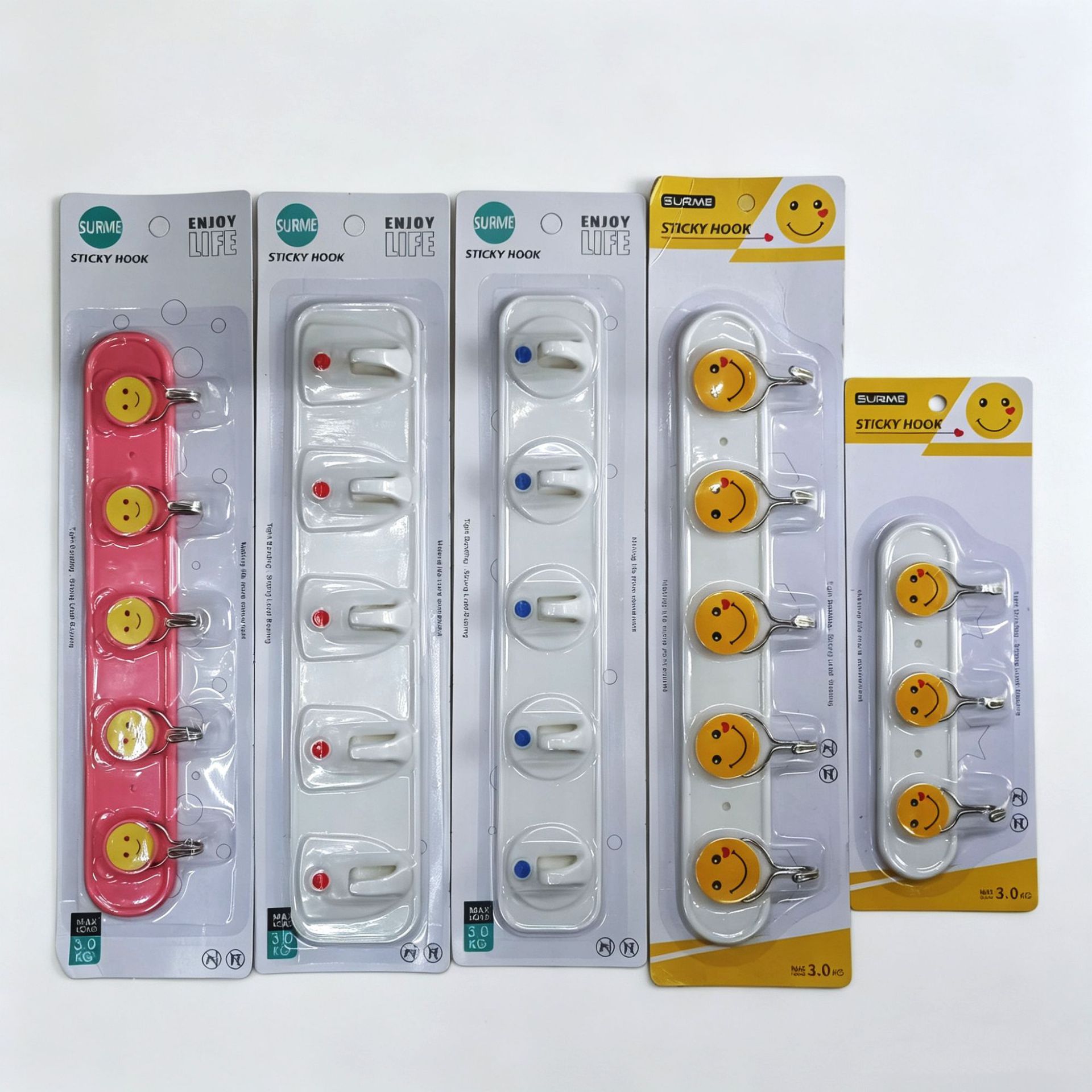 Cartoon smiling face row adhesive hook, nail-free 3/5 row hook, perforation-free portal coat hook wholesale RS-500985