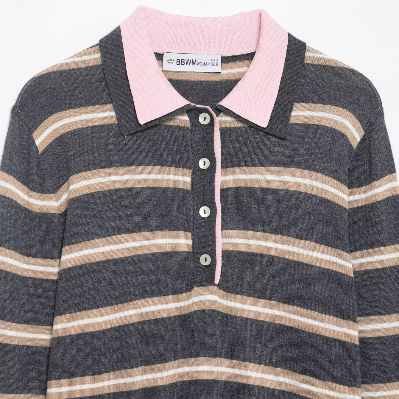 ZARW自制通勤简约拼接条纹POLO领针织衫百搭欧美风春秋款新品女装细节图