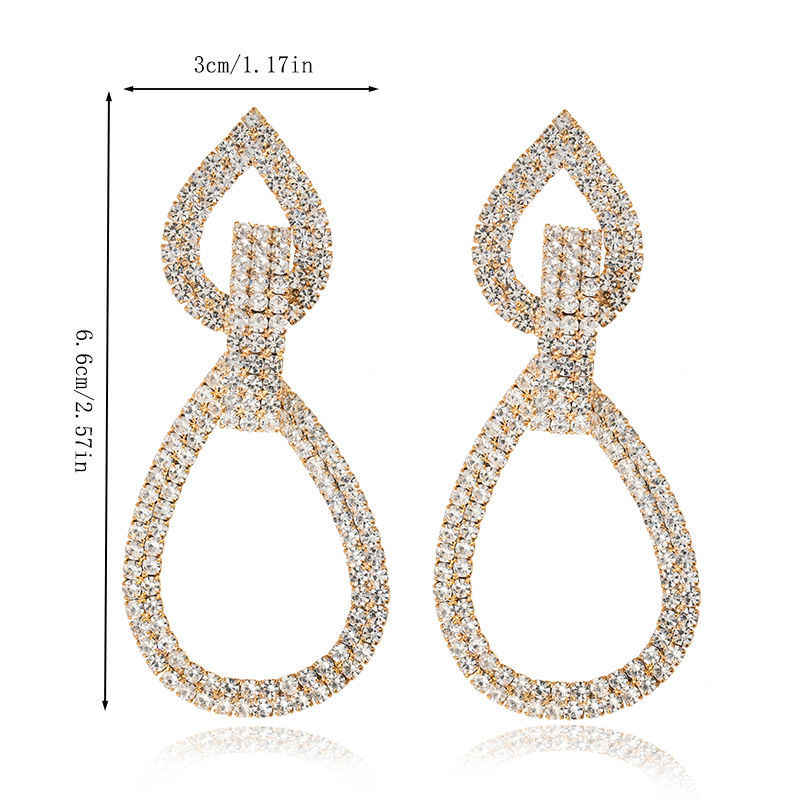 Elegant and luxurious European and American women's earrings, double-layer rhinestones, unique teardrop-shaped earrings, bridal accessories, hanging earrings, fashionable and creative accessories Specification image