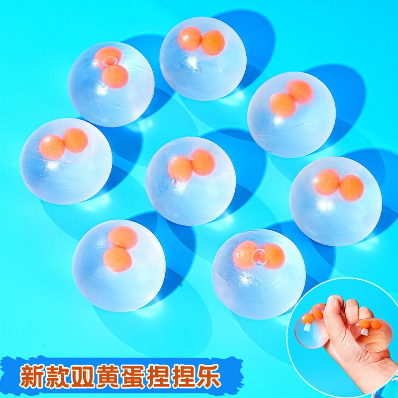 Double Yellow Egg Squeeze Fun Stress-relieving Toy, Sticky Fun Transparent Egg Release Water Ball, a popular and best-selling stress-relieving gadget details Picture