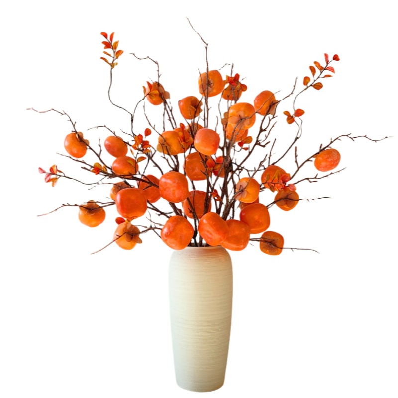 7头仿真柿子果实树枝假花过年摆设客厅柿柿如意装饰插花束摆件白底实物图
