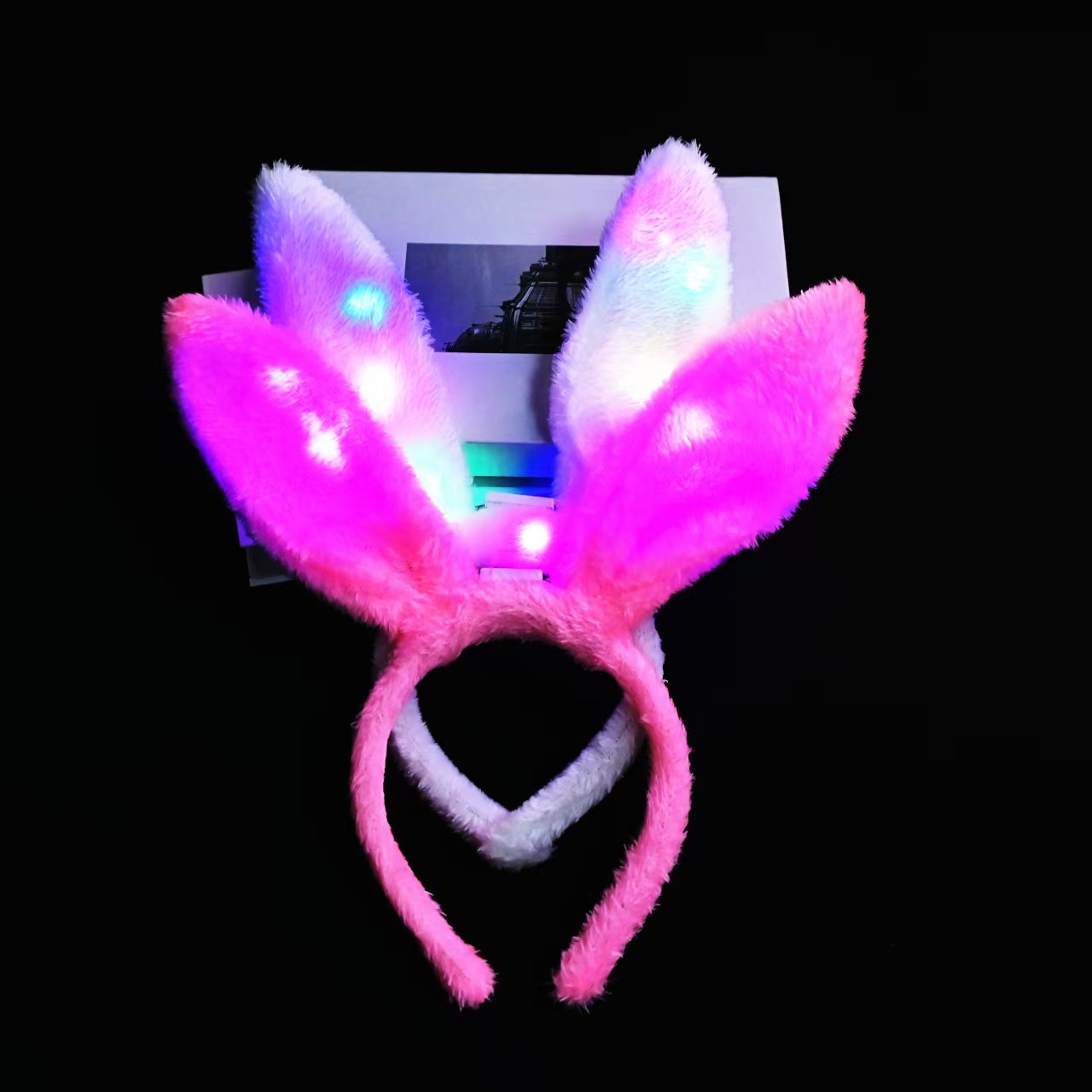 New wholesale glittering rabbit ears, glowing plush rabbit ears, animal headwear and headbands are selling well at night market stalls Specification image