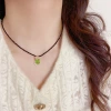 French style, versatile green square diamond black crystal necklace, trendy, light luxury, niche collarbone chain, fashionable and internet-famous necklace Specification image