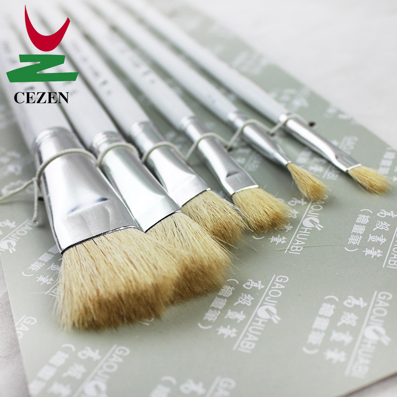 Factory direct sales of 6-piece set of white-tipped, fine-hair, watercolor and gouache brushes, specially designed for art painting