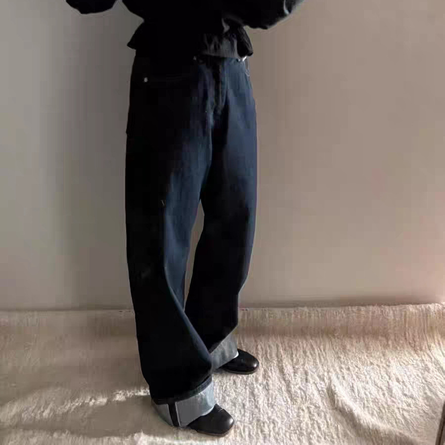 现货 2025秋季新韩国东大门A*O复古纯色高腰显瘦直筒牛仔裤长裤女