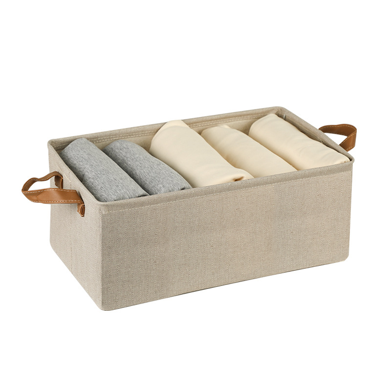Loulan storage box, lidless leather herringbone pattern organizing box, pp board storage box for pants and clothes, foldable for storage Item Picture