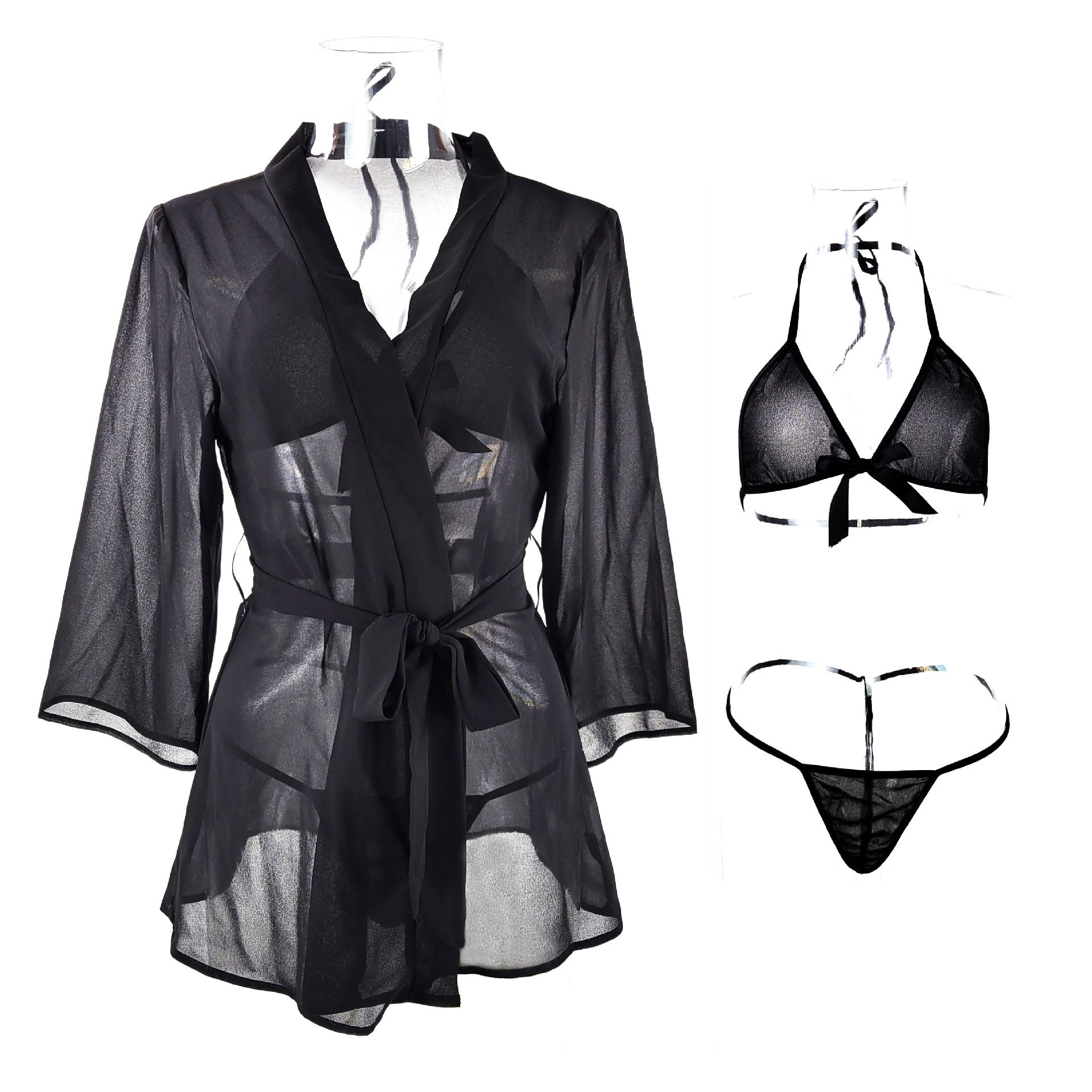 Sexy three-point underwear and outerwear two-piece set, light and transparent couple atmosphere home wear, fun pajamas 9005 Item Picture