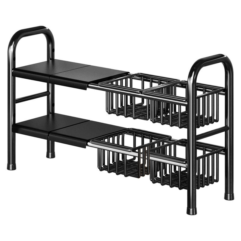 Adjustable pot rack under the kitchen sink, cross-border cabinet dish storage rack, multi-functional countertop telescopic storage rack Item Picture