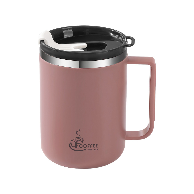 304 stainless steel anti-drop mug with lid, student dormitory milk cup, men's and women's household water cup, office coffee cup Item Picture