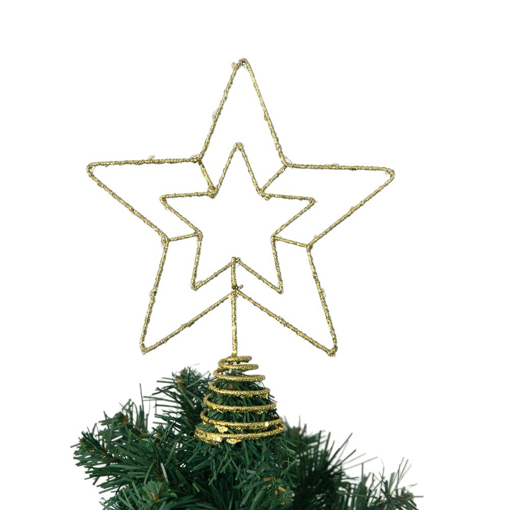 The new cross-border Christmas decoration, the tree top Star, creates an atmosphere. The ironwork light with a five-pointed star is sprinkled with powder and glows Item Picture