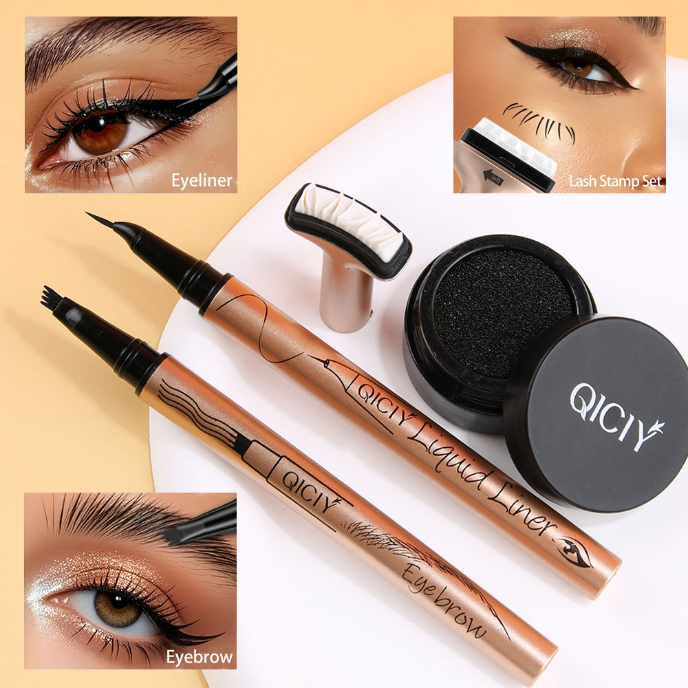 【跨境专供】QICIY+眼线笔+4叉眉笔+下睫毛印章防水防汗眼部彩妆