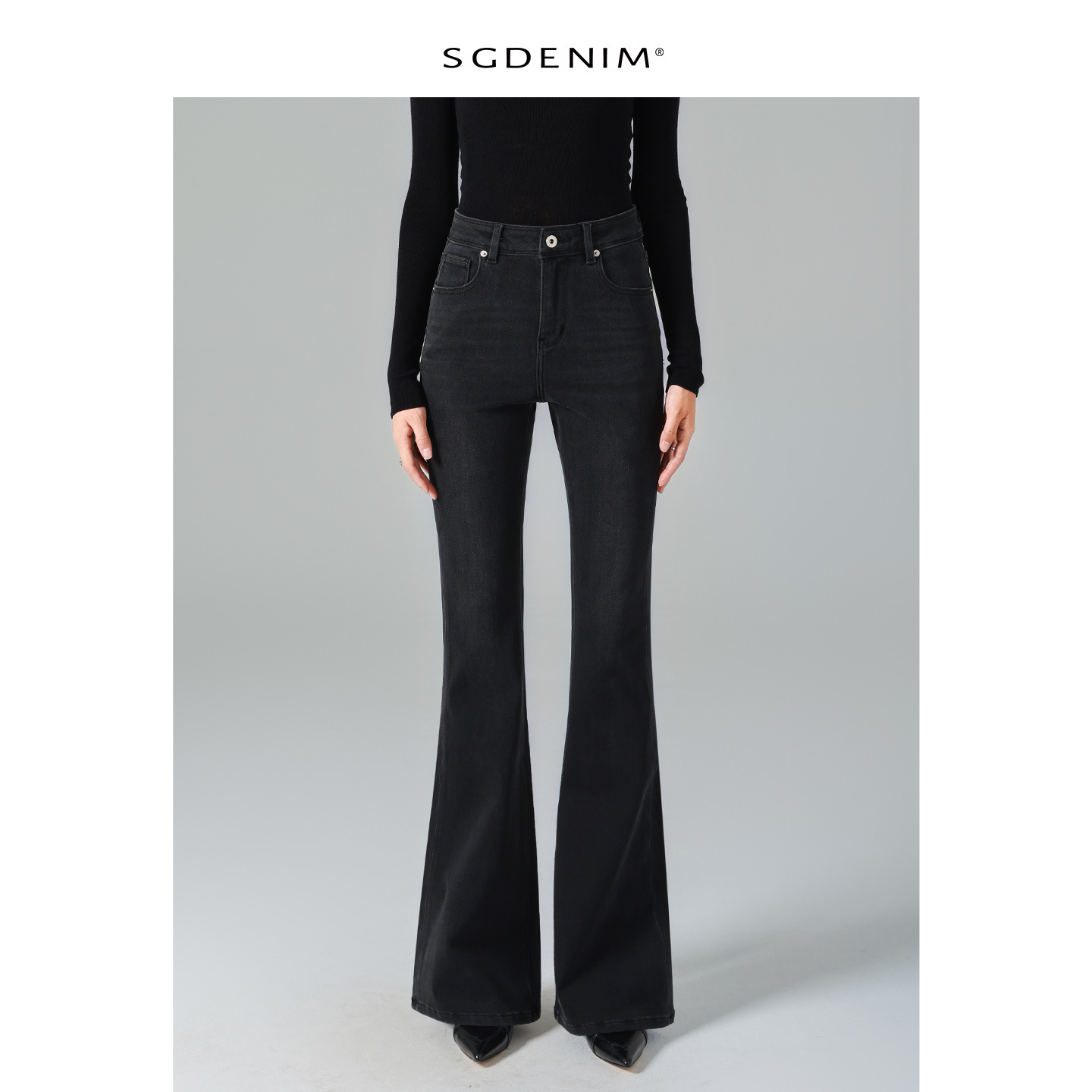 黑灰超模/高腰牛仔裤女微喇叭四面弹显瘦25秋新款提臀紧身显瘦飒产品图