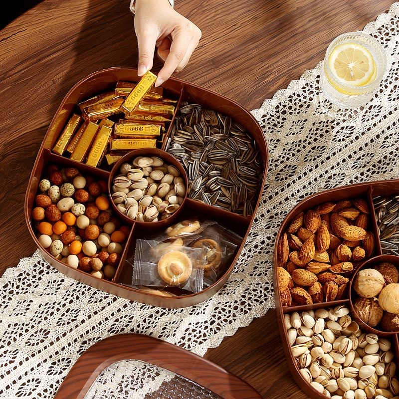 Imitation wood grain high-end dry fruit box, living room home nut plate, 2025 new model, melon seed snack storage, candy box Application Scenario