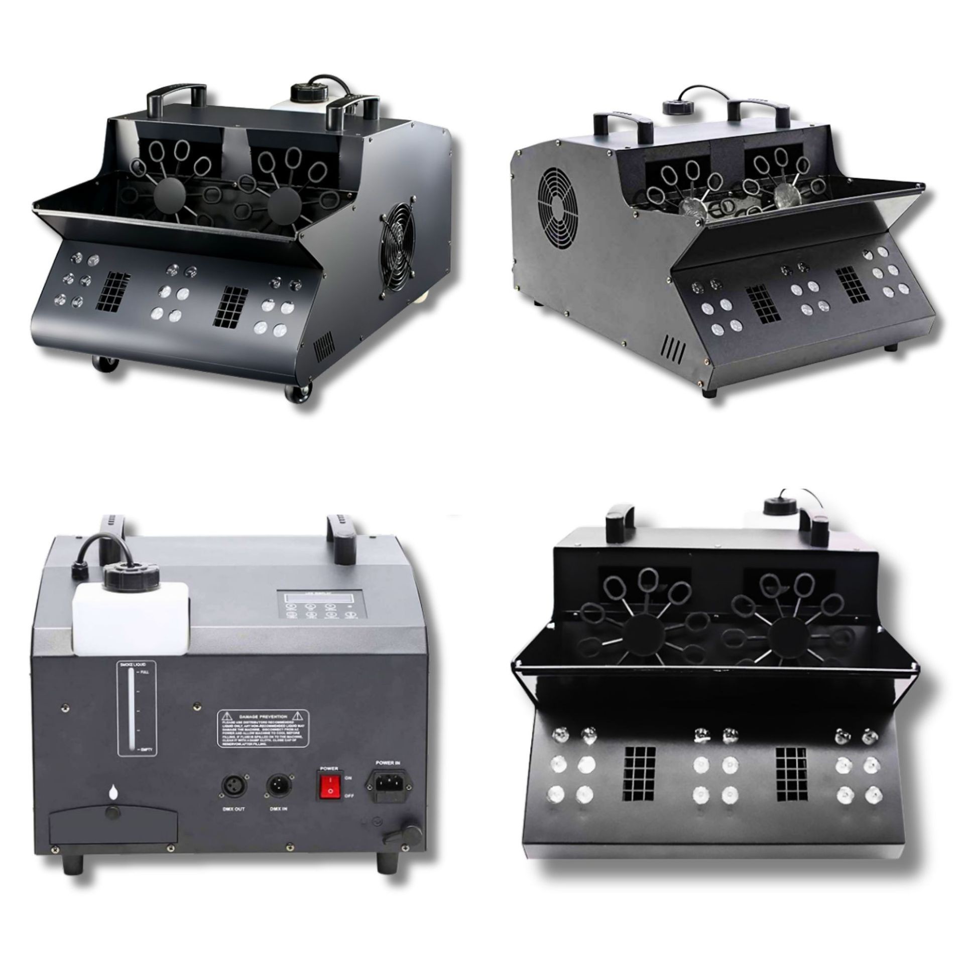 Cross-border LED smoke bubble machine 1500W Open atmosphere stage wedding bar party Outdoor commercial performance dual-wheel remote control smoke bubble machine Atmosphere fog bubble machine Application Scenario